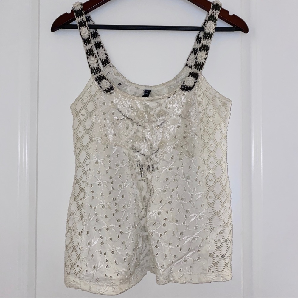 Free People Embroidered Beaded Flowy Top